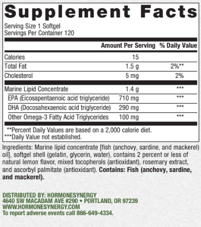 HormoneSynergy OmegaSynergy EPA-DHA 1000 mg Softgels, 120 Softgels