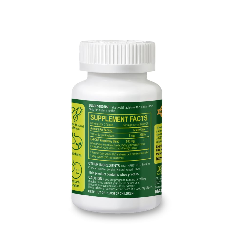 NATURION H. Pylori Support Digestive Health Supplement with G-FOS Blend, Whey Protein, Licorice, Mastic Gum, Vitamin U and Vitamin B2 - Stomach Comfort and Gut Balance - 60 Tablets