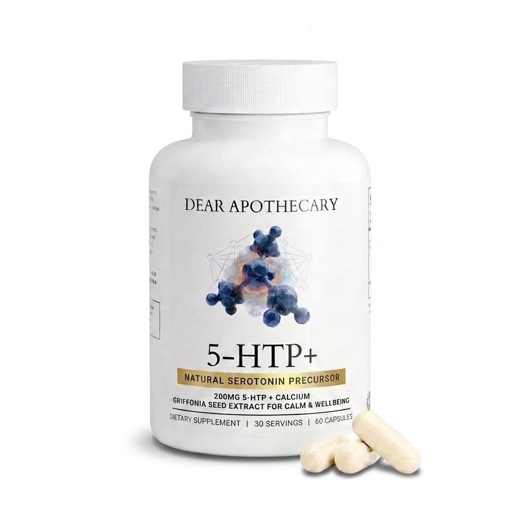 Dear Apothecary 5-HTP+ 200mg Griffonia Simplicifolia Seed Extract with Calcium 328mg Capsules, 60 Capsules