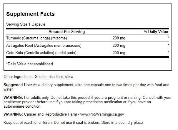 Swanson Full Spectrum Turmeric Astragalus & Gotu Kola Complex 60 Capsules