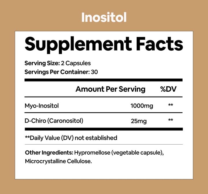 Black Girl Vitamins Inositol Supplement 2000mg Myo + 50mg D-Chiro, Vegan Capsules, 60 Count