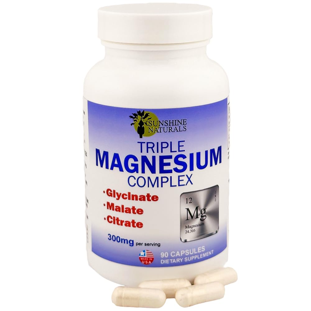 Sunshine Naturals Triple Magnesium Complex 300mg Dietary Supplement, 100 Capsules