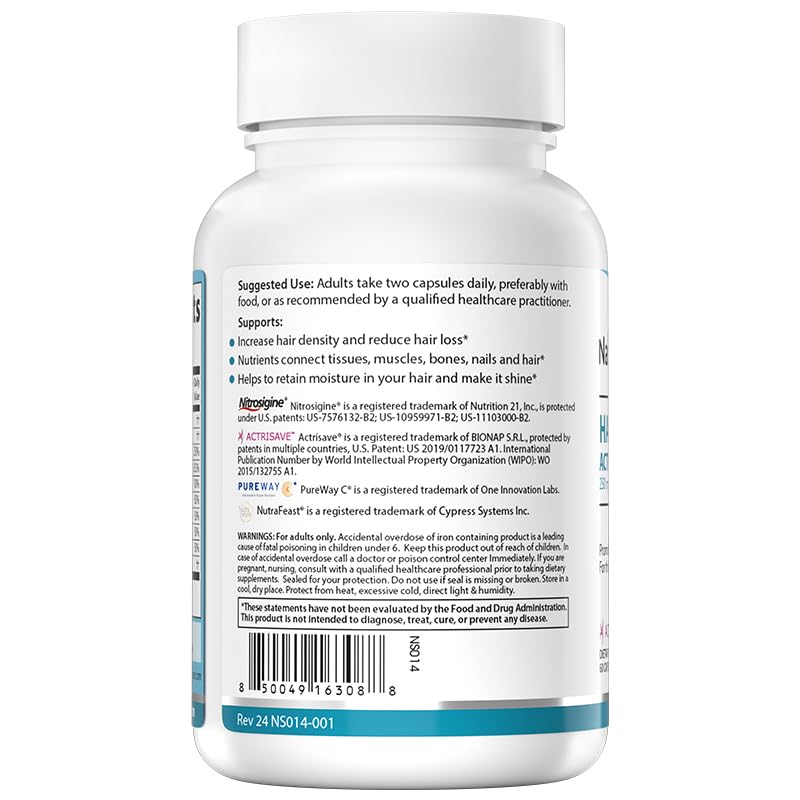 NATURESPAN Hair Regenesis ACTRISAVE™ 250mg + SPERMIDINE 3mg, Hair Density and Growth, 60 Capsules