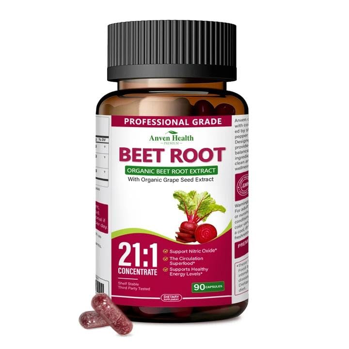 Anven Health Beet Root Organic 21:1 Extract Nitric Oxide Non-GMO, 90 Capsules