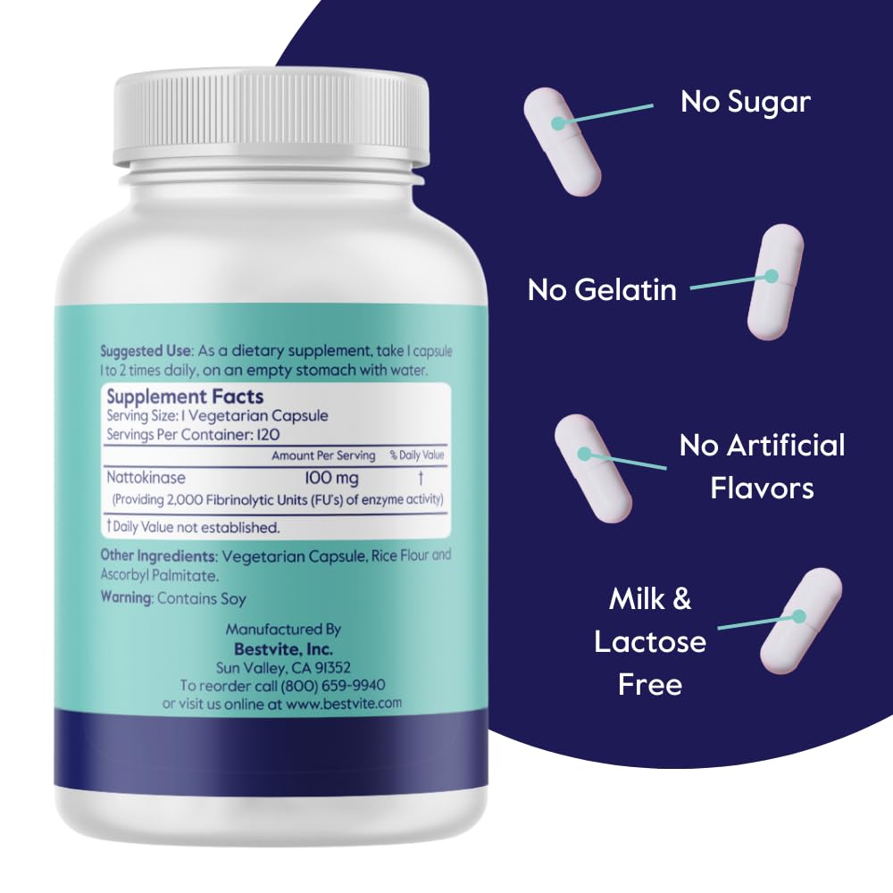 BESTVITE Nattokinase 100mg (2000 FU), 240 Capsules