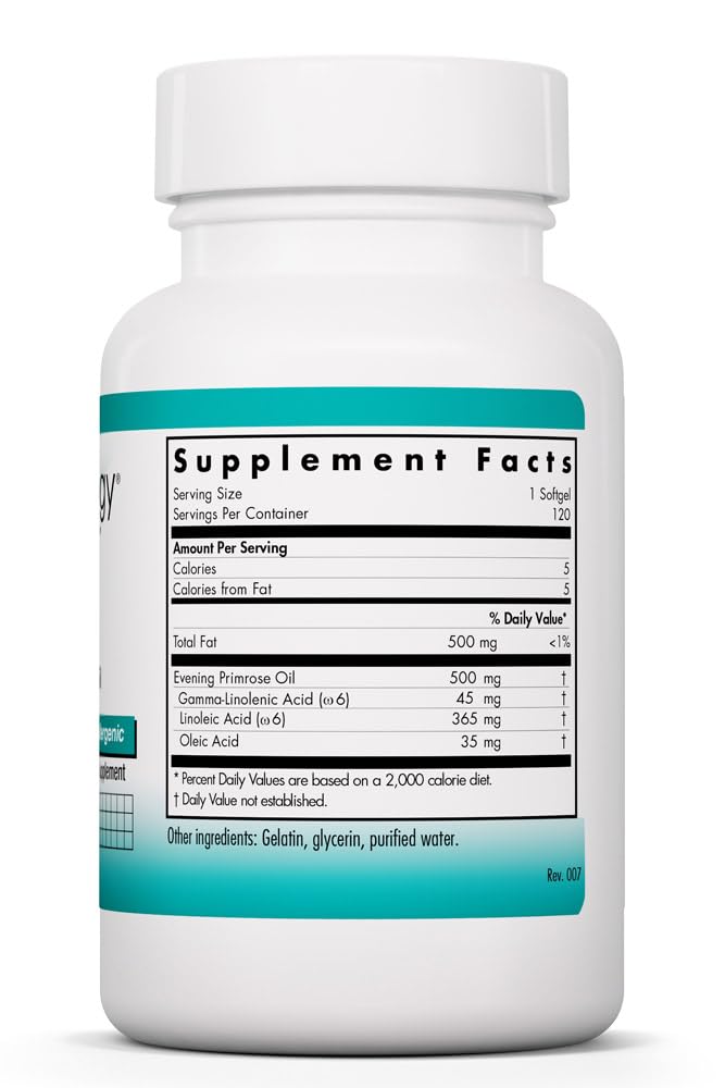 Allergy Research Group Nutricology EPO Evening Primrose Oil 500 mg with 45 mg GLA Softgels 120 Count