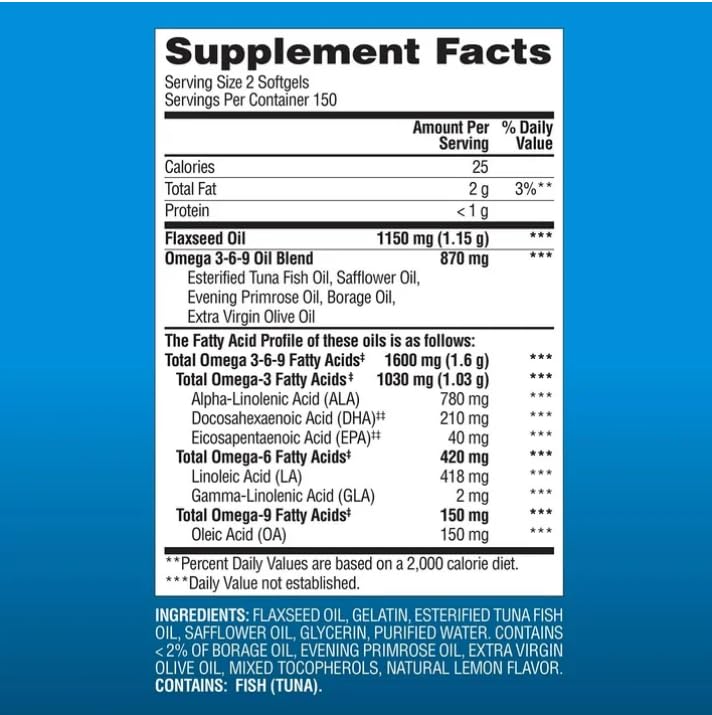 Generic Omega 3-6-9 with Sustainably Sourced Tuna Oil Softgels, 300 Count