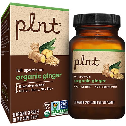 plnt Organic Ginger for Digestive Health Support 500 MG Capsules 90 Count