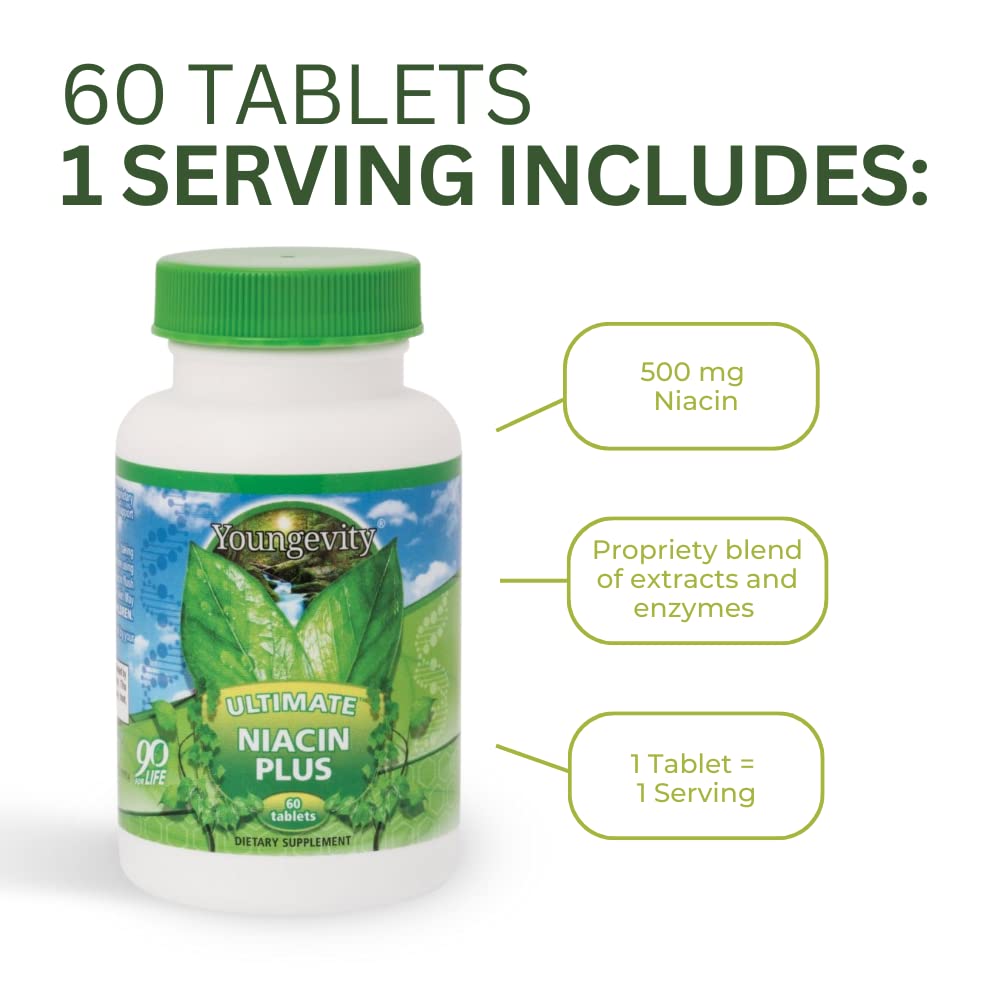 Youngevity Ultimate Niacin Plus 500 mg with Arjuna and Hawthorn Tablets, 60 Count