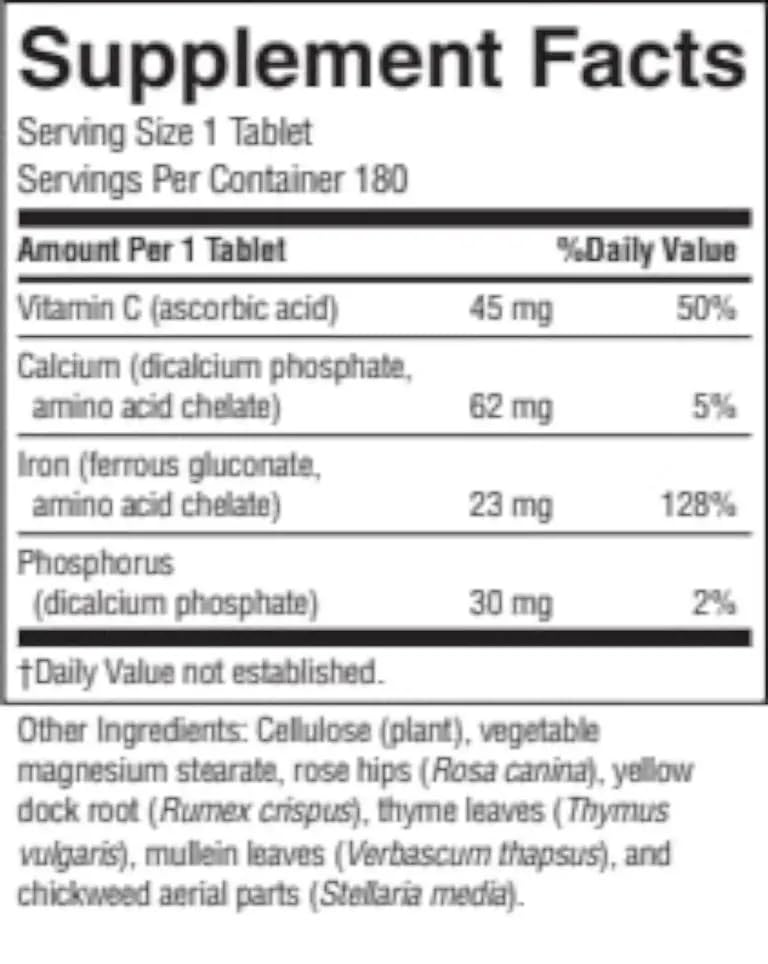 Nature's Sunshine Iron-Chelated 25mg Tablets, 180 Count