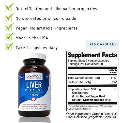 PowBab Liver Cleanse Detox Capsules, 120 Count