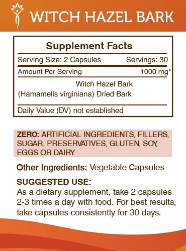 Secrets of the Tribe Witch Hazel Bark Capsules 60 Capsules
