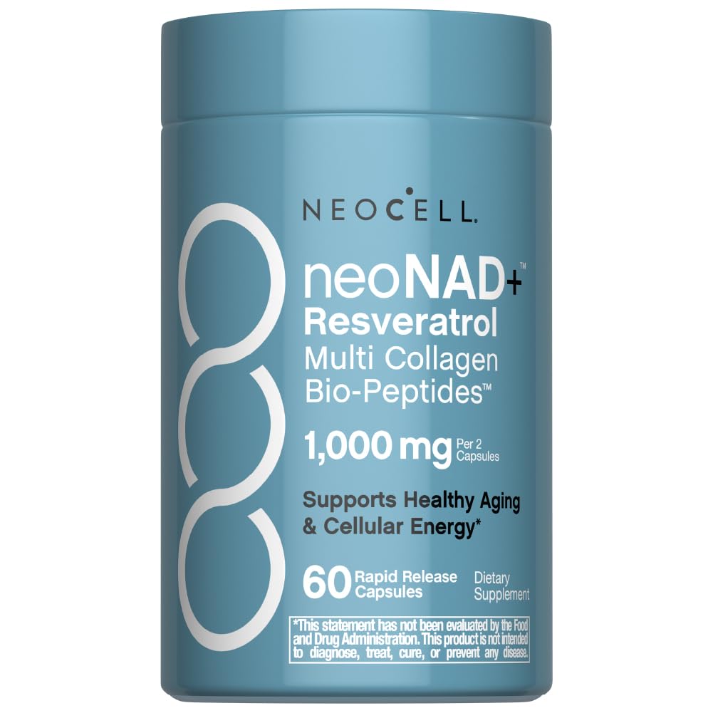 NeoCell NAD+ Resveratrol Supplement with Multi Collagen Bio-Peptides, 1,000mg, 60 Capsules