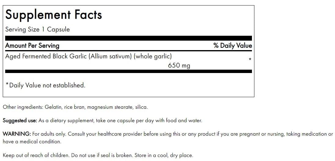 Swanson Aged Black Garlic 650 Milligrams Capsules 30 Count