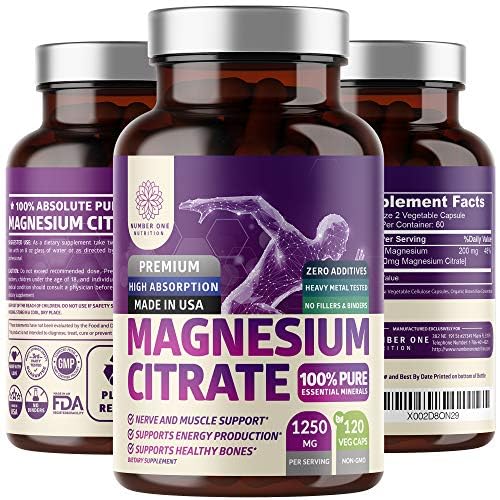 Number One Nutrition Pure Magnesium Citrate Capsules 1250mg, 120 Count