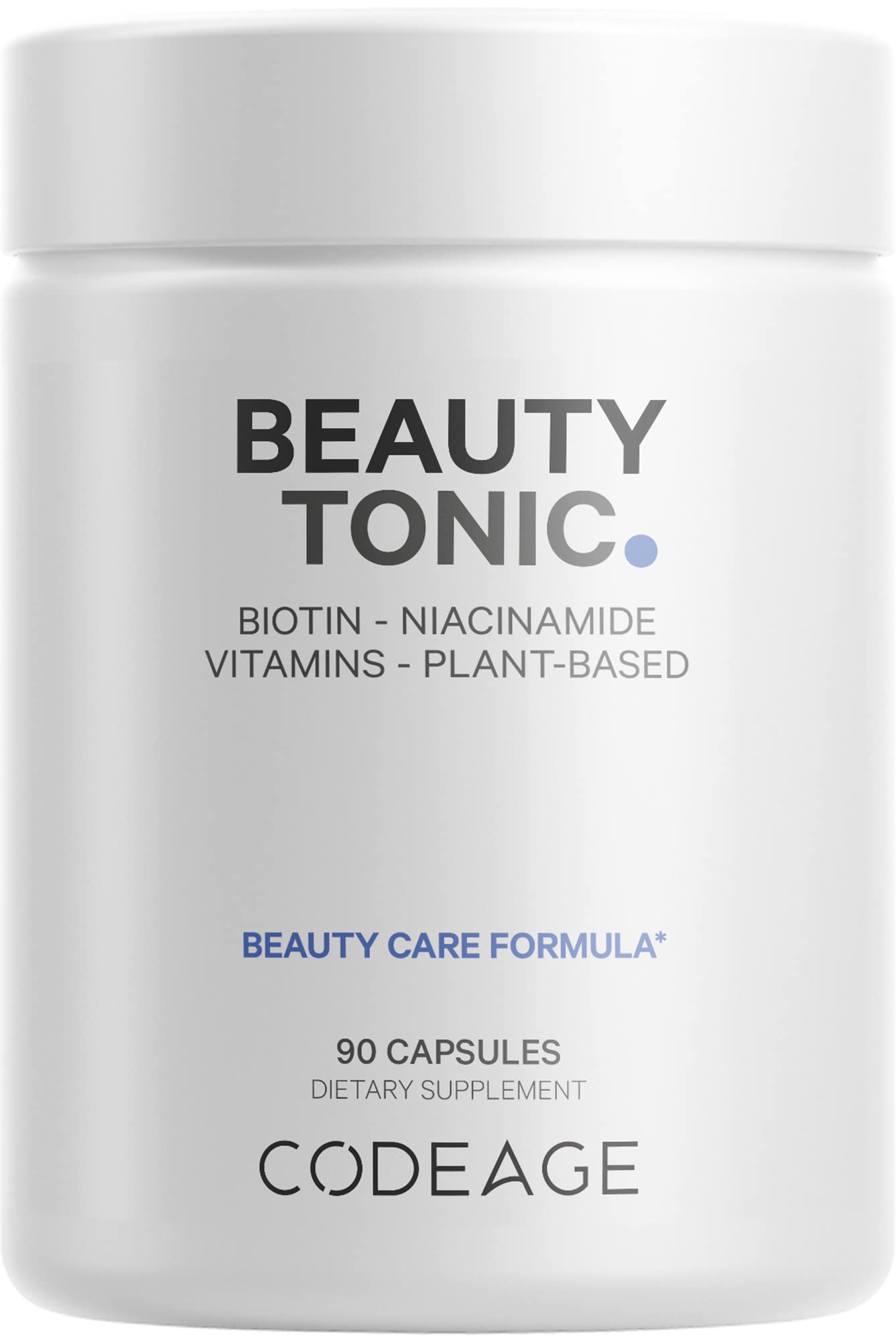 Codeage Biotin Capsule - Beauty Tonic with Vitamin C, Vitamin E, Vitamin B6, Niacin, Folate, Organic Food Blend, Phytoceramides, Astaxanthin, Selenium - Vegan Hair, Skin, and Nail Support, 90 Count