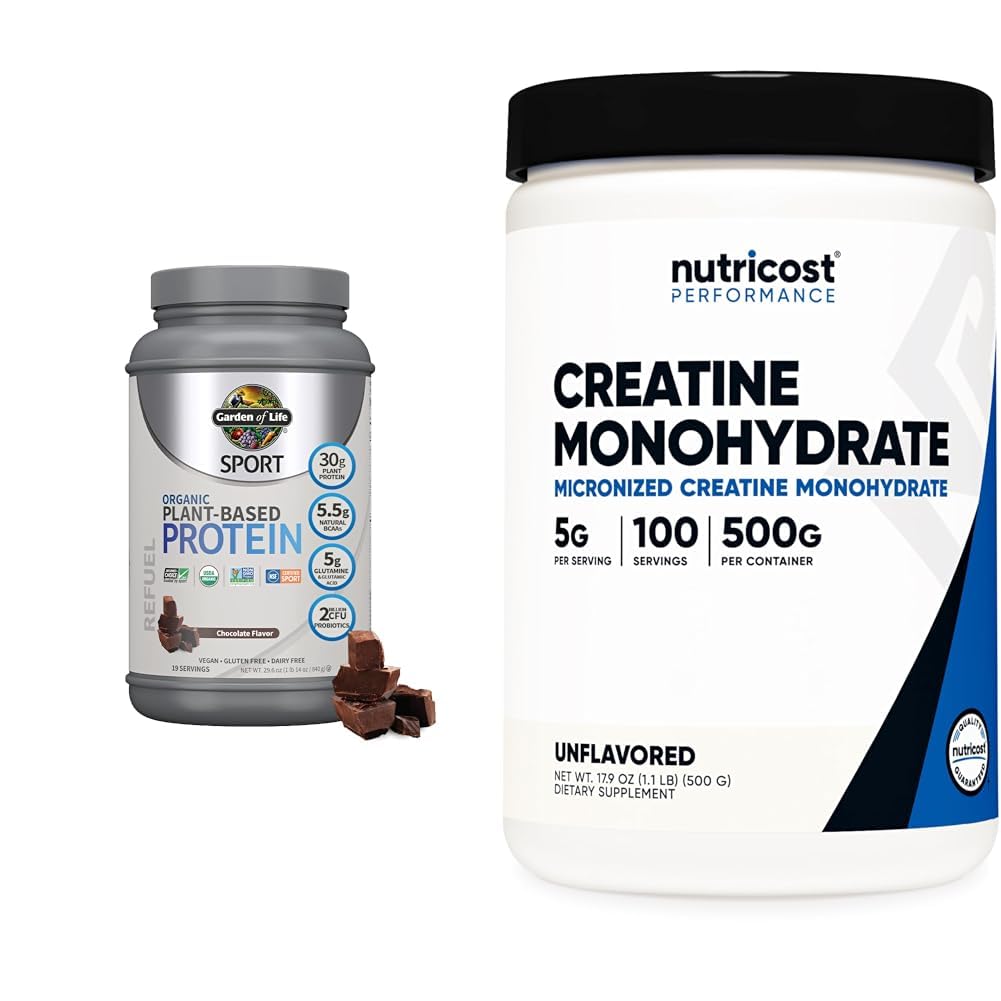 Garden of Life Organic Vegan Sport Protein Creatine Monohydrate Micronized Powder, 100 Servings