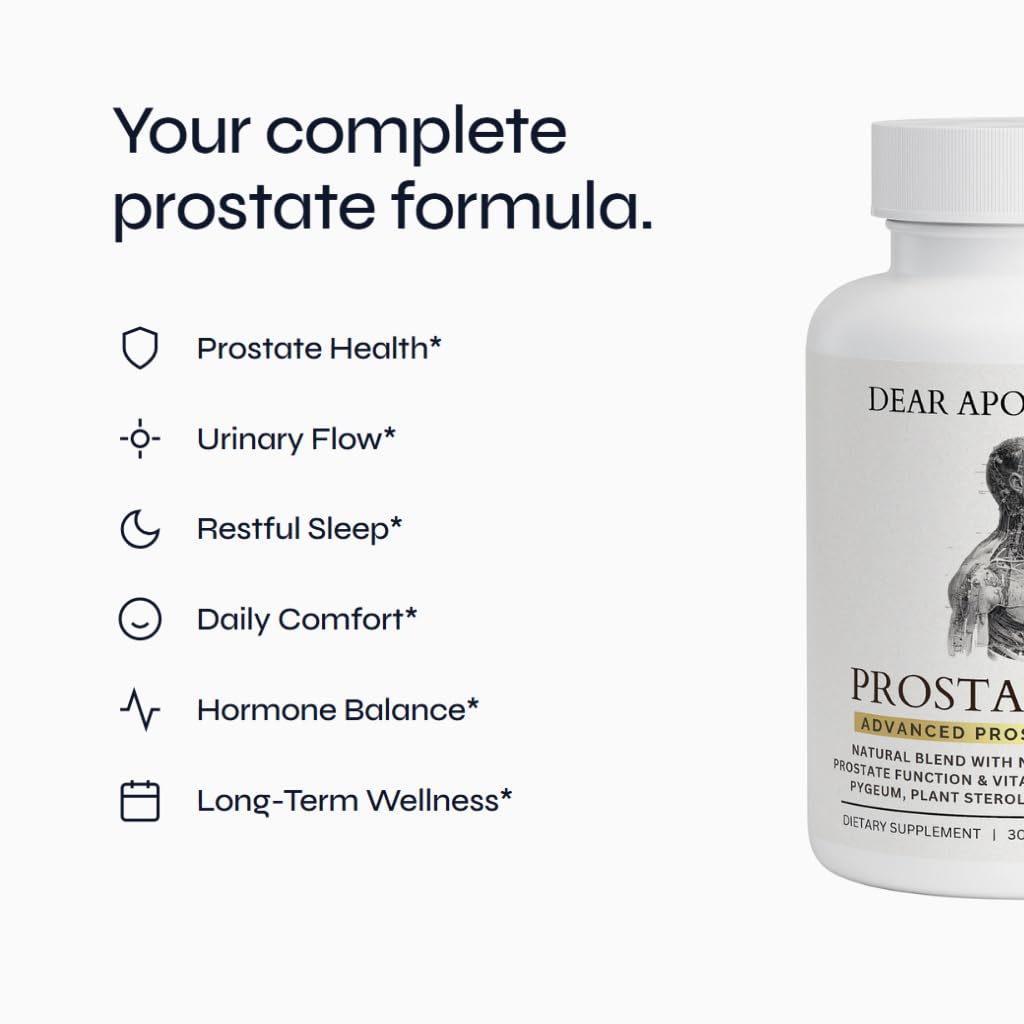 Dear Apothecary Prostate Supplement for Men with Saw Palmetto 200mg, Pygeum, Plant Sterols, Zinc, Selenium - Vegan Non-GMO - 60 Capsules
