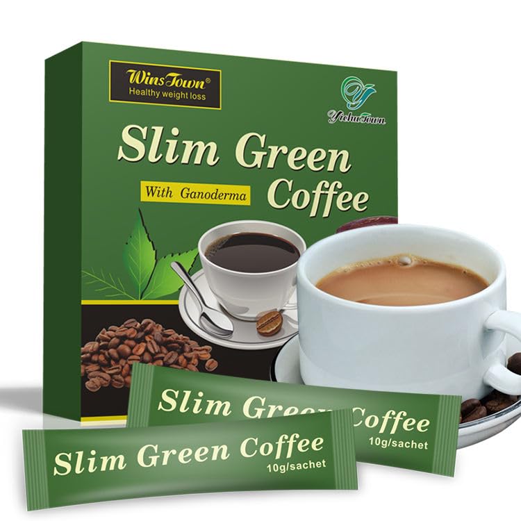Wins Town 6-IN-1 Natural Diet Instant Coffee with Ginseng, Ganoderma & Matcha – Green Coffee Blend for Metabolism Support, Energy Boost, Gluten-Free, 6.35 Ounce Powder