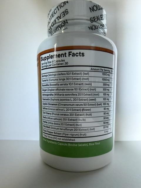 Superfood MD Turmeric Moringa Joint Support Capsule with Ginger, Boswellia, Saffron, Holy Basil, 360 Capsules