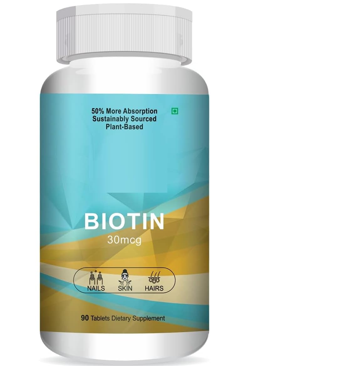 Generic Biotin 30mcg Supplement for Hair Growth, Strong Hair and Glowing Skin, Fights Nail Brittleness, 90 Tablets