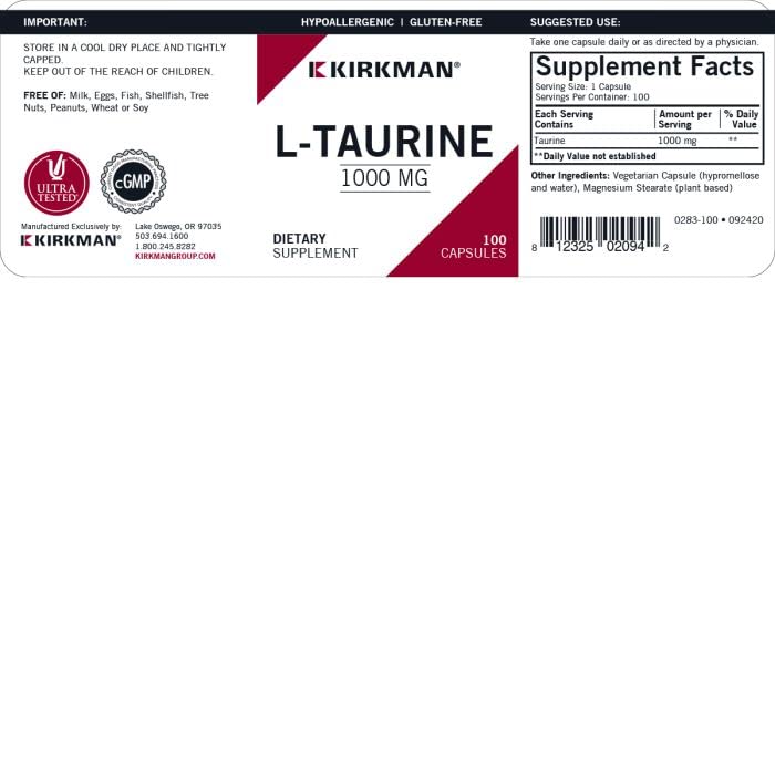 Kirkman L-Taurine 1000 mg Capsule, 100 Capsules