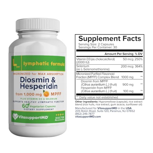 VITASUPPORTMD Lymphatic Drainage and Hemorrhoidal Vein Support Bundle with Diosmin Hesperidin 1000mg, Selenium, Vitamin D3, Horse Chestnut, Micronized MPFF, Healthy Hemorrhoidal Veins, 120 Capsules