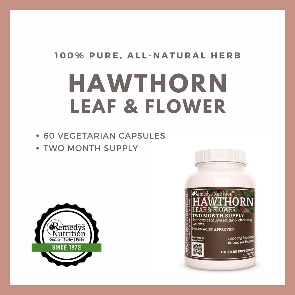Remedy’s Nutrition Hawthorn Leaf & Flower 1,000 mg Capsules, 60 Count