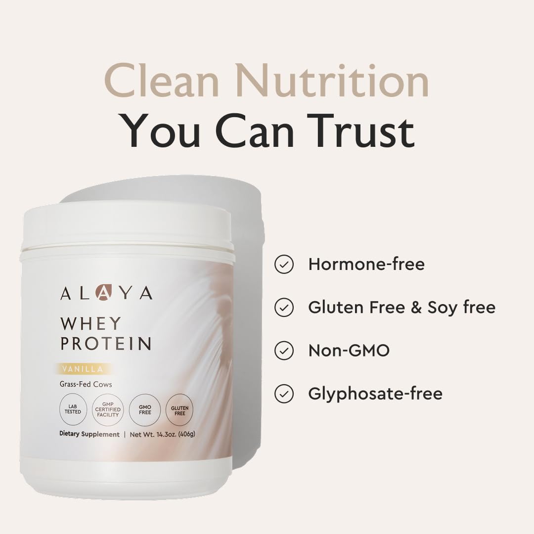 Alaya Naturals Grass Fed Whey Protein Powder Vanilla Flavor, All Natural, Hormone Free, 13.9 Ounce