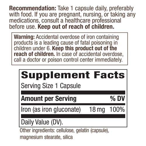 Nature's Way Iron 18mg Capsules, 200 Count