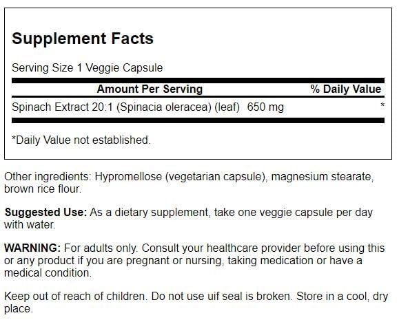 Swanson Spinach Leaf Extract Veggie Capsules, 60 Count