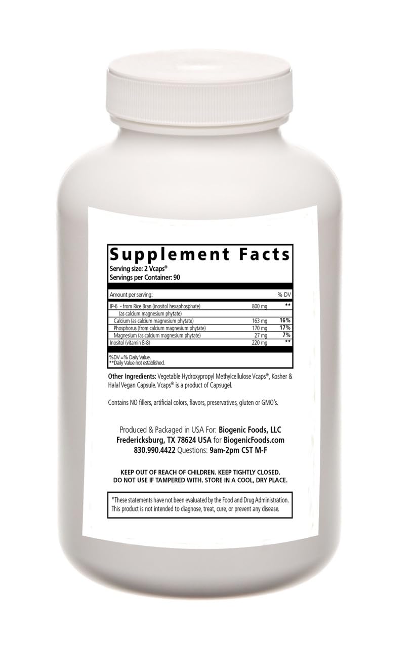 Biogenic Foods IP6 - Inositol Hexaphosphate & Inositol - Natural Immune Support Veggie Capsules 120 Capsules