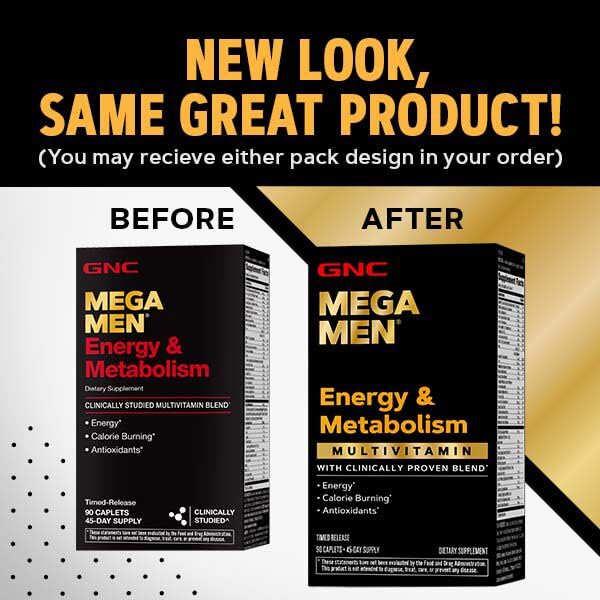 GNC Mega Men Energy & Metabolism Multivitamin for Men Caplets, 90 Count