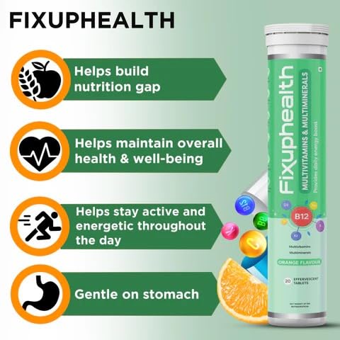 FOUNTINA Fixuphealth Multivitamins and Multiminerals Effervescent Tablets, Orange Flavor, 40 Tablets