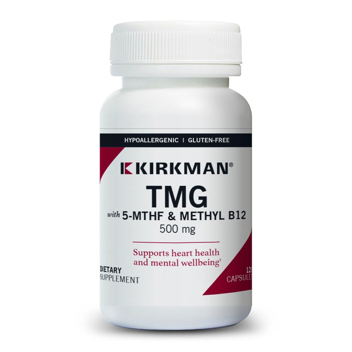 Kirkman TMG 500 mg with Folinic Acid & B12 Capsules, 120 Capsules