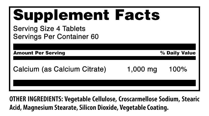 Amazing Nutrition Calcium Citrate 1000 mg Tablets, 240 Tablets