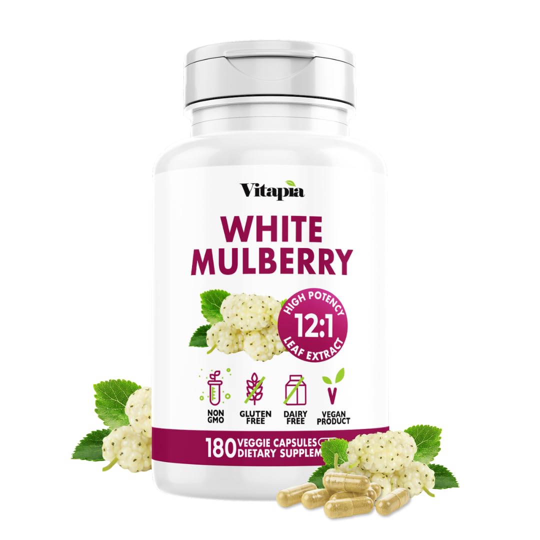 Vitapia White Mulberry Leaf Extract 1000mg (12:1 Morus Alba Extract) Antioxidant, Heart Health, Overall Metabolism Support, 180 Veggie Capsules