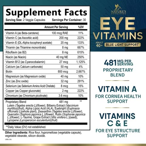 Nature's Nutrition Eye Health Vitamins with Lutein and Zeaxanthin, 60 Capsules