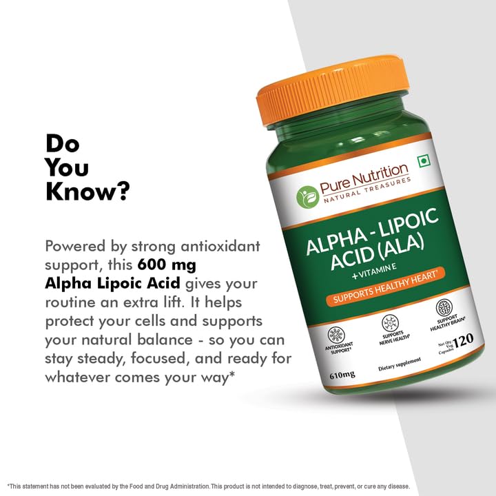 Pure Nutrition Natural Treasures Alpha Lipoic Acid 600mg + Vitamin E, 120 Capsules