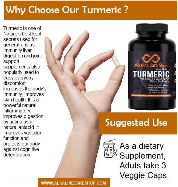 Alkaline Care Shop Turmeric Curcumin Supplement 1500mg with Organic Turmeric, Ginger & Black Pepper Capsule 1 Count