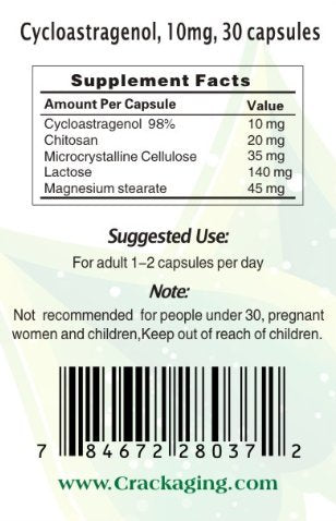 Crackaging Super-Absorption Cycloastragenol 98% Telomere Cellular Vitality Supplement DNA & Immune Support, 90 Capsules