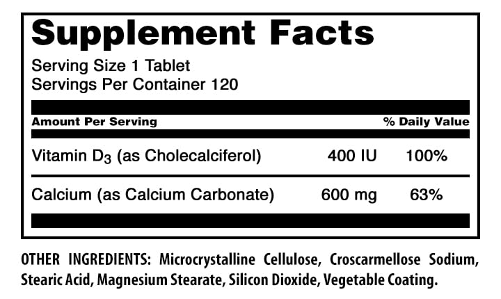 Amazing Nutrition Calcium with Vitamin D3 Supplement Tablet, 120 Count