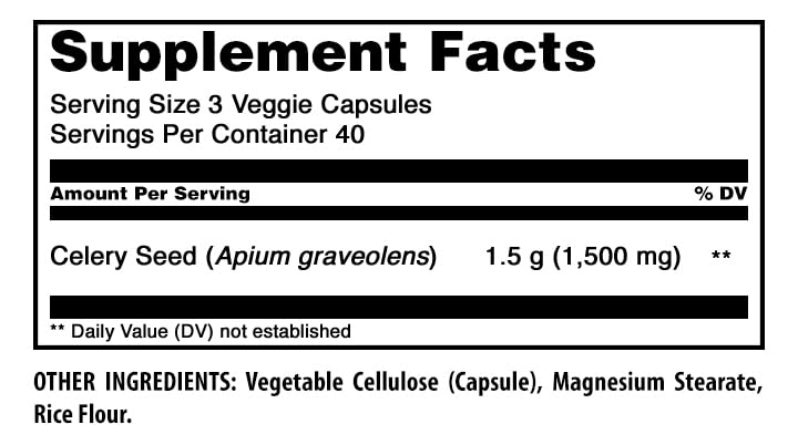 Amazing Nutrition Celery Seed Extract Supplement Capsules 120 Count