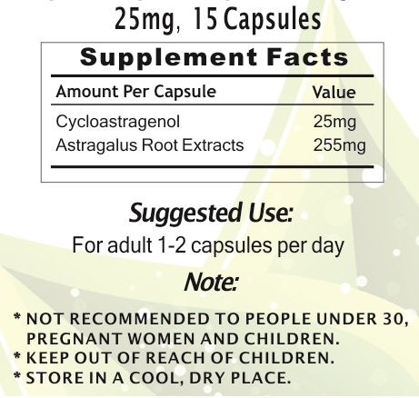 Crackaging CA-100 Super-Absorption Cycloastragenol 25mg Capsules, 15 Count