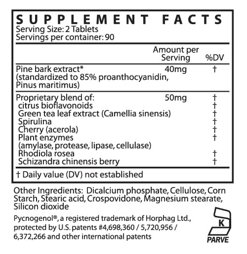 Kaire Maritime Prime 180 Quick Release Tablets – 20mg Pycnogenol French Maritime Pine Bark Extract Per Serving – Herbal Support Complex, 1 Tablet