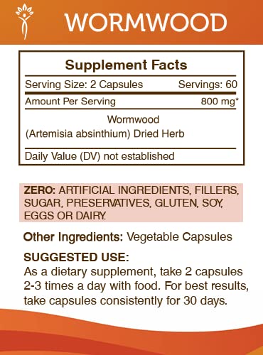 Secrets of the Tribe Wormwood Capsules, 800 mg, 120 Count