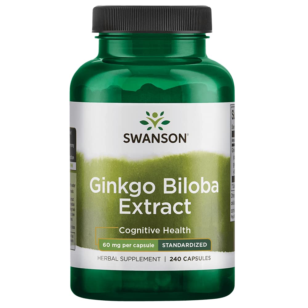 Swanson Ginkgo Biloba Extract 24% 60 mg Vegan Capsules, 240 Capsules