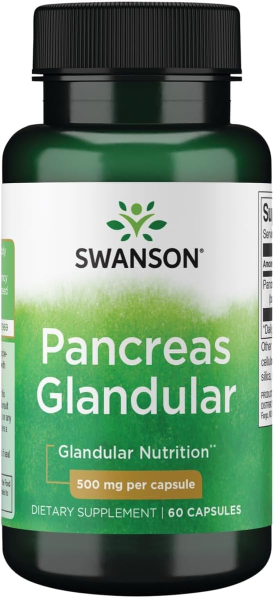 Swanson Raw Pancreas Glandular 500 mg Capsules, 60 Count