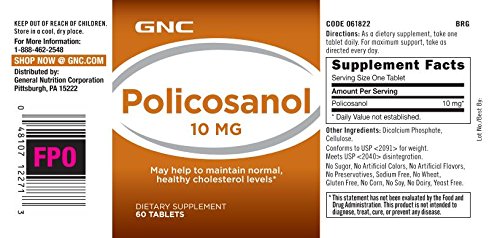 GNC Policosanol 10 mg Tablets, 60 Count