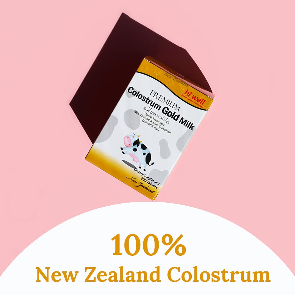 HI WELL PURE & NATURAL NEW ZEALAND Premium Grass-Fed Colostrum Gold Milk 400 Chewable Tablets